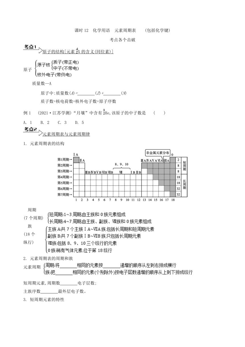 2023年江苏合格考考点各个击破 课时12　化学用语　元素周期表(包括化学键)（含答案）