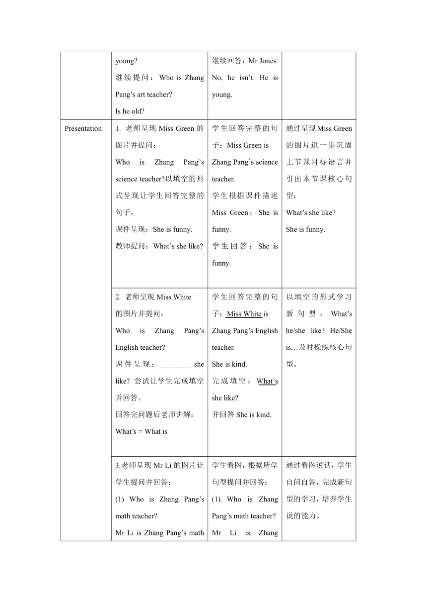 Unit 1 What’s he like？PartB   Let’s talk 表格式教案