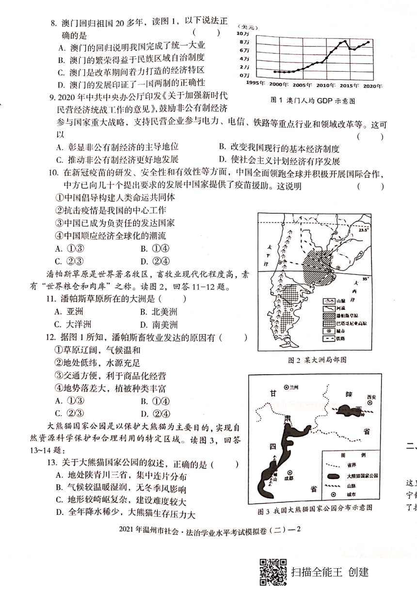 浙江省温州市2021年社会法治学业水平考试模拟卷二(图片版  无答案）