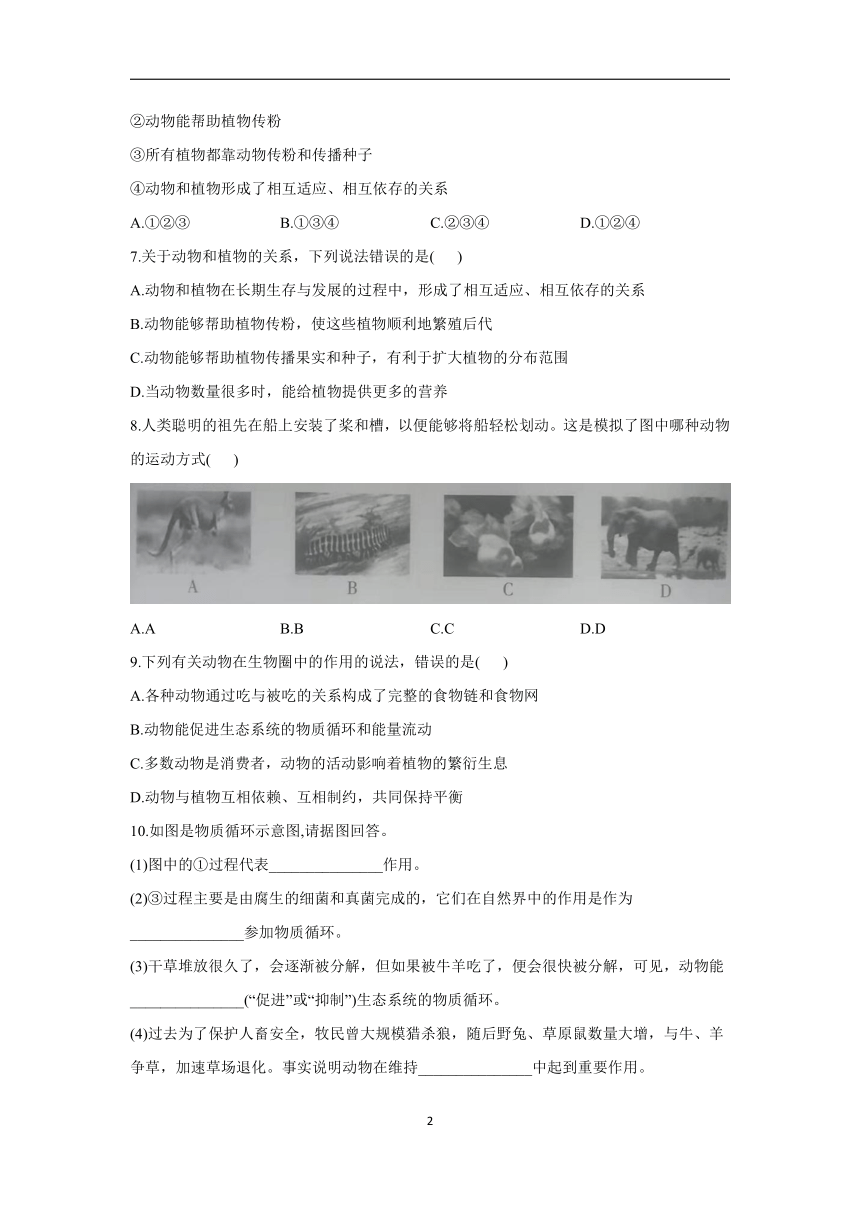 2023年中考生物（人教版）一轮复习高频考点练习：专题十四 考点36 动物在生物圈中的作用（B卷）（含解析）