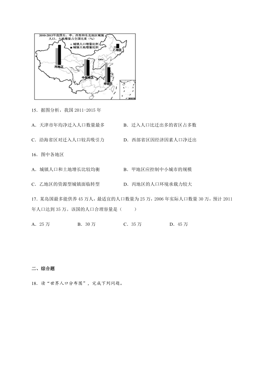 1.3人口容量 培优练习 word版含答案