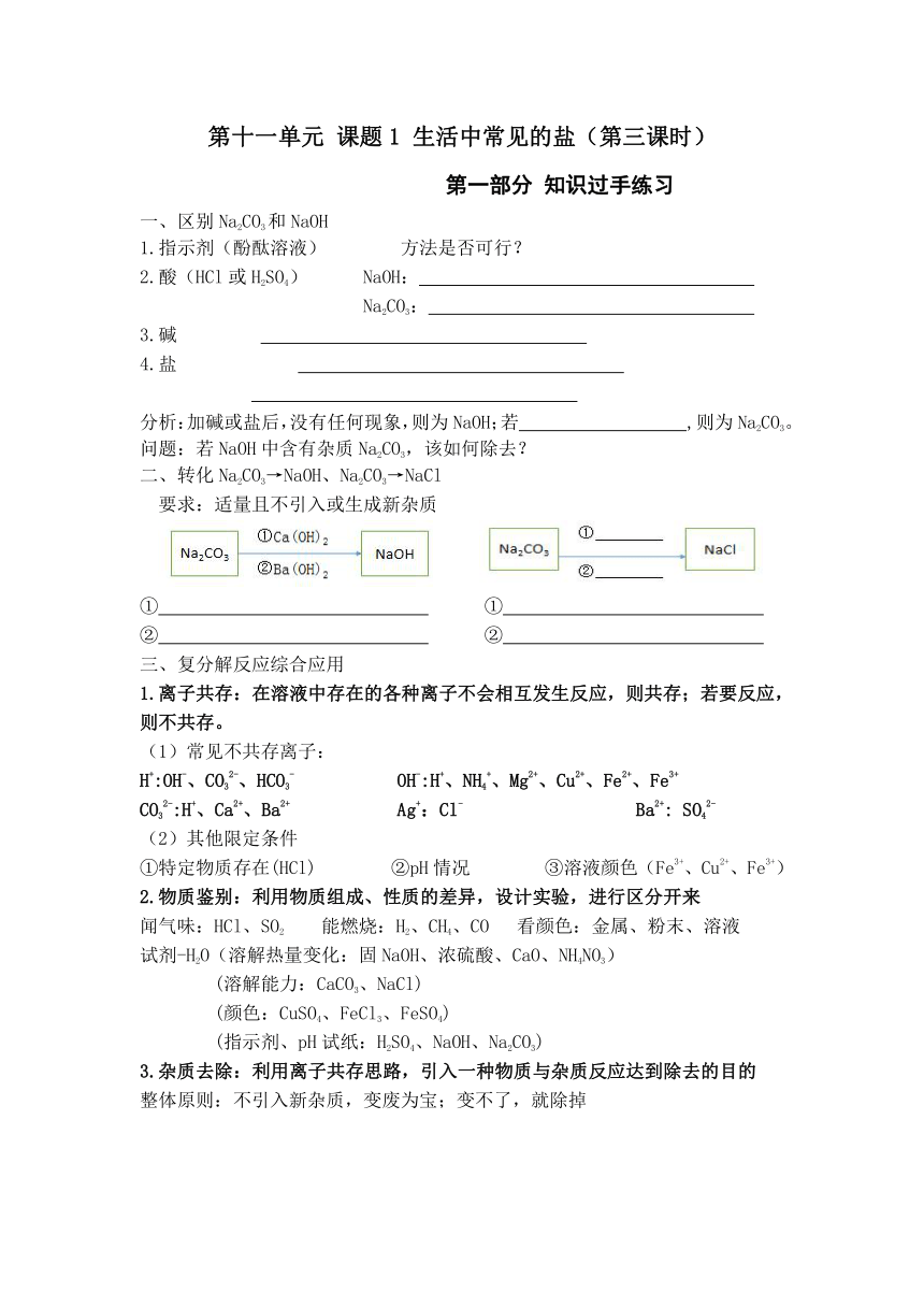 九年级化学人教版下册 11.1生活中常见的盐（第三课时）学案（无答案）