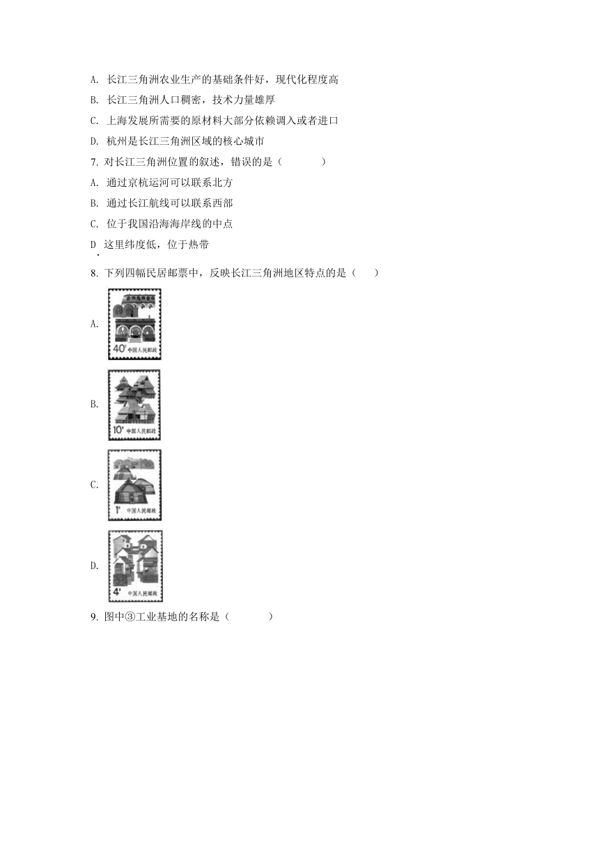 6.4 长江三角洲地区-城市密集的区域 同步练习（word、无答案）