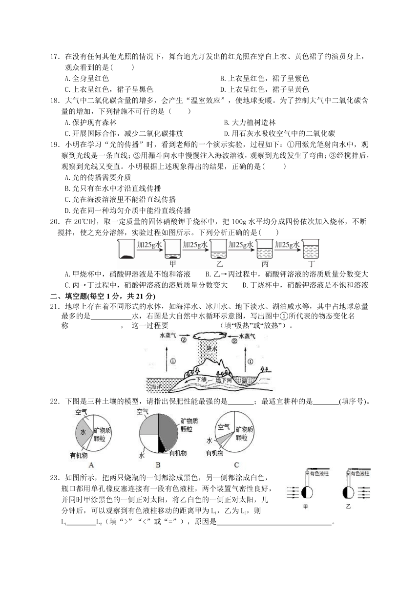 浙江省宁波市鄞州区2021-2022学年七年级下学期期中联考科学试卷（1-3章 含答案）