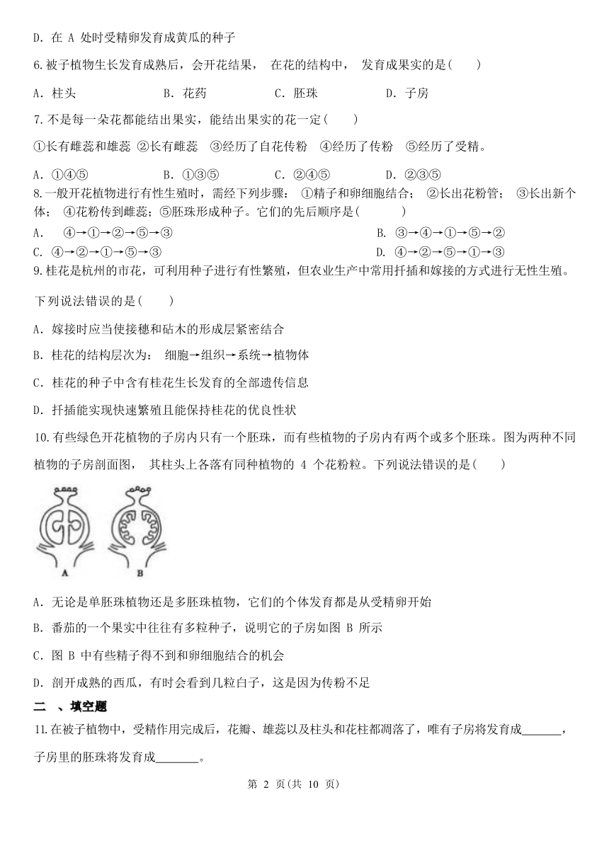 1.5 植物生殖方式的多样性 同步练习（含答案）