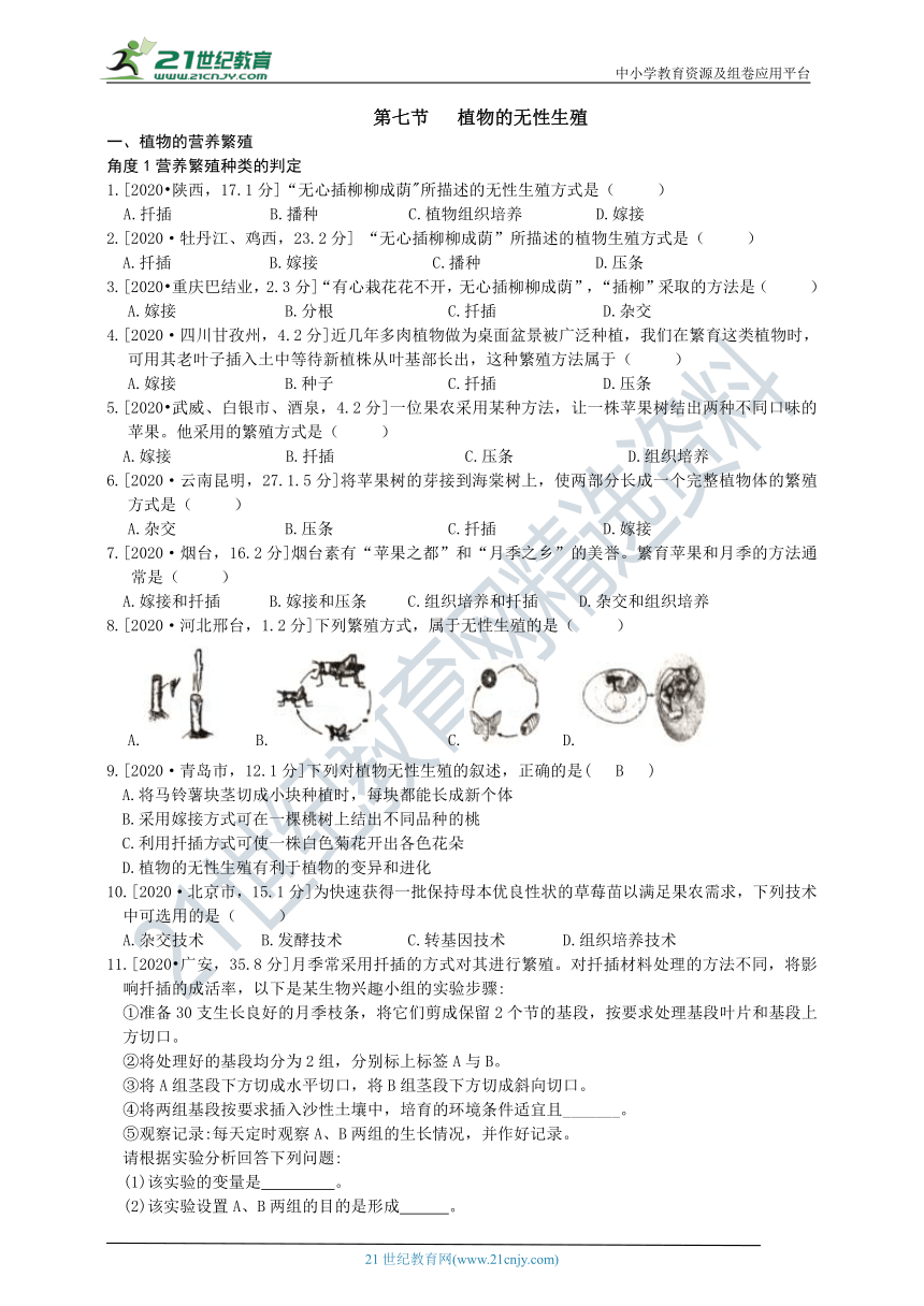 济南版中考真题汇编 4.1.7 植物的营养繁殖（含答案）