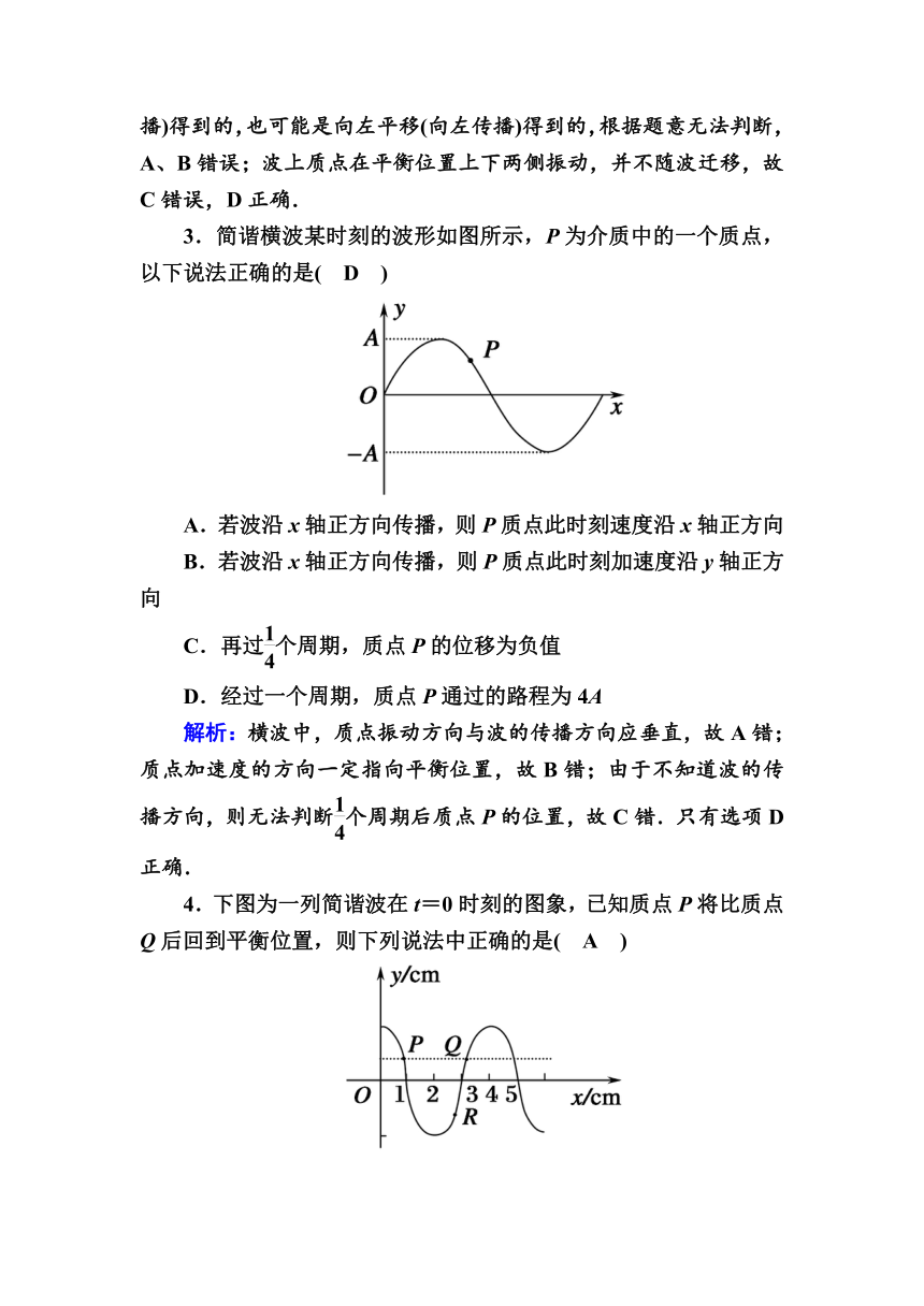 高中物理人教版选修3.4 作业题  12.2 波的图象    Word版含解析