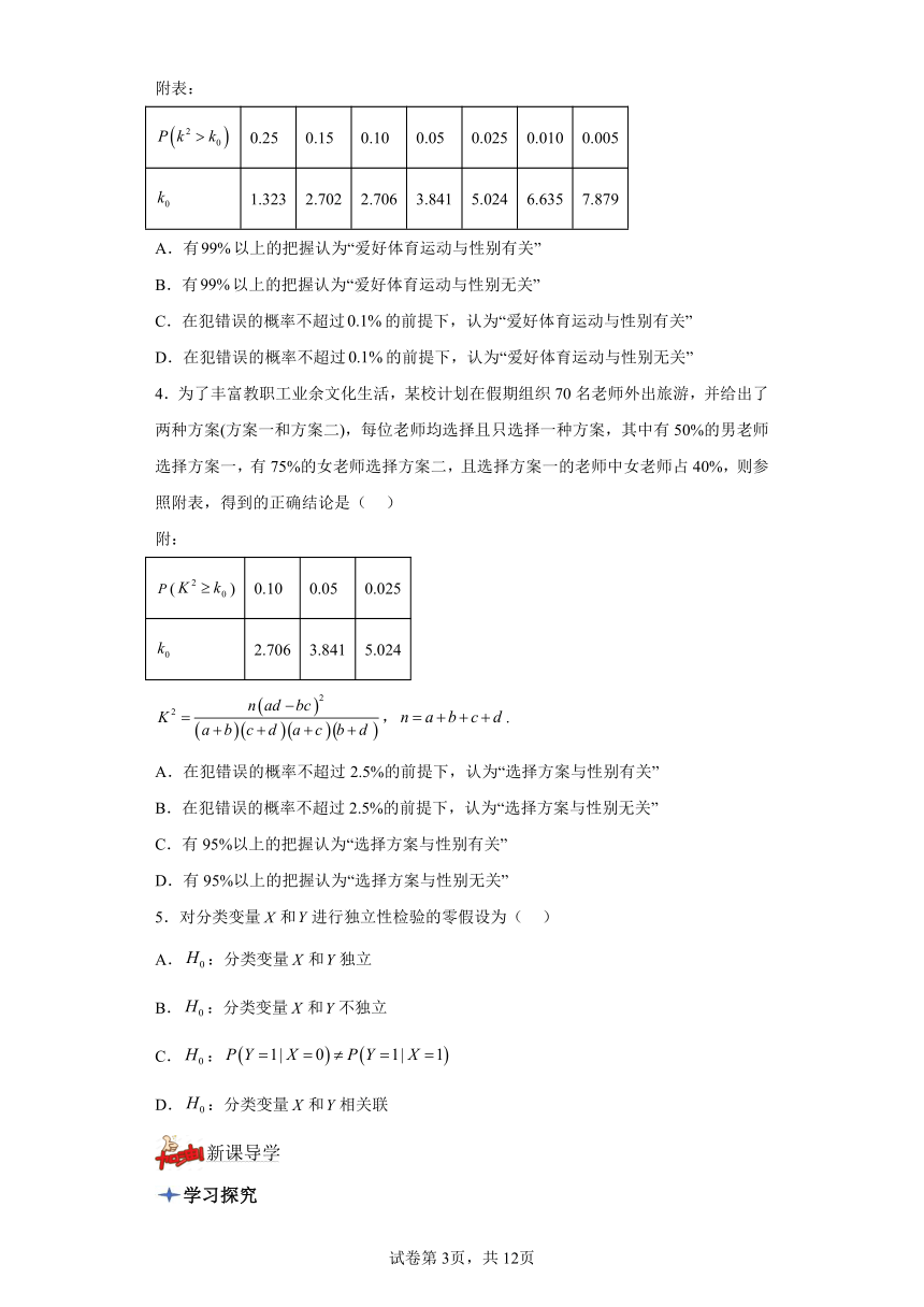 8.3.2独立性检验 导学案（含解析） 高中数学人教A版（2019）选择性必修第三册