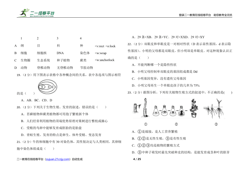 2022年初中生物济南版八年级上册期末测试卷（四）（word版含答案解析）