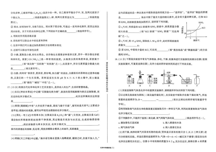 2024年山东省济南市莱芜实验学校中考模拟预测化学试题（二）（图片版含答案）