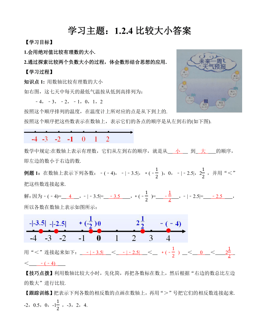 人教版数学七年级上册1.2.4绝对值——比较大小学案（含答案）