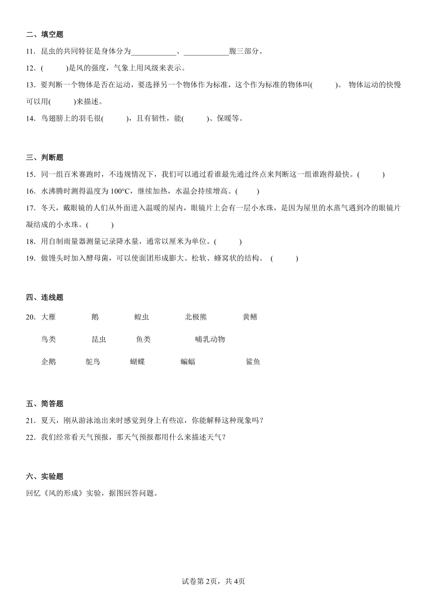 2022-2023学年科学青岛版（2017）四年级上册期末试题练习（B）（含答案）