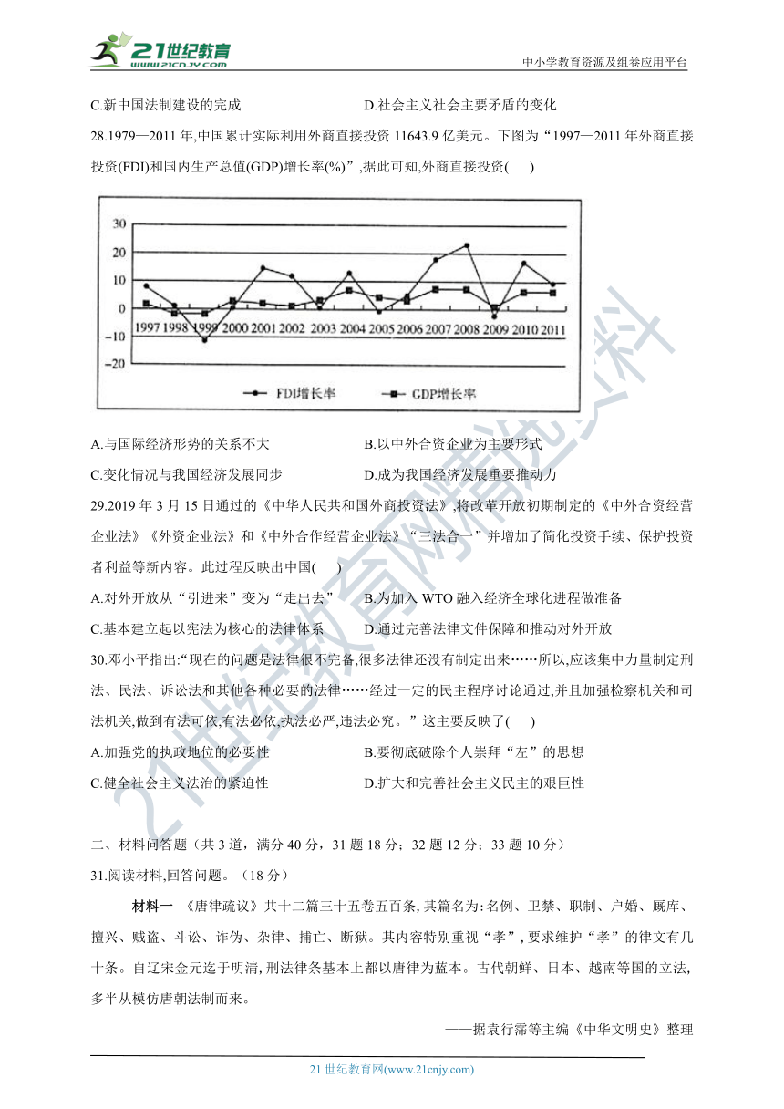 第三单元 法律与教化 单元综合测试题（含答案解析）