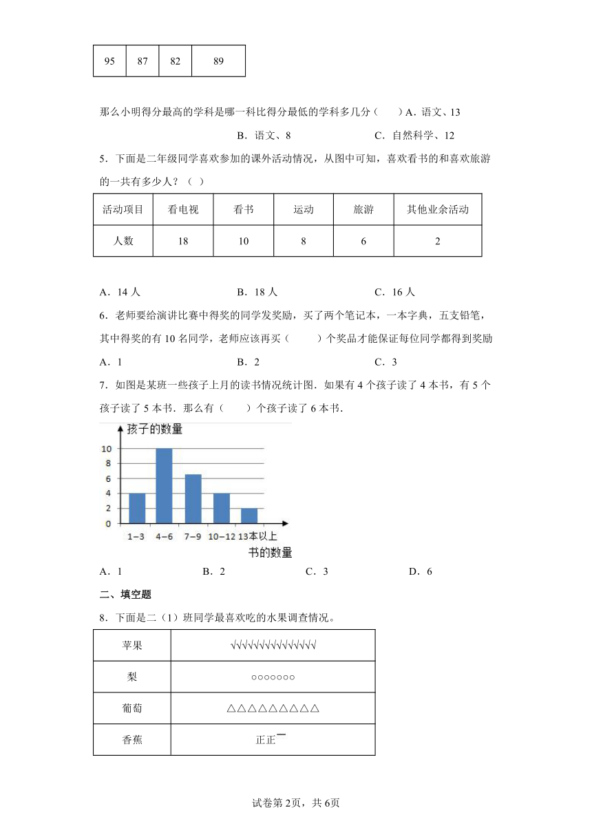 2021-2022学年三年级下学期数学第六单元简单的统计活动-B卷（单元测试）（含答案）