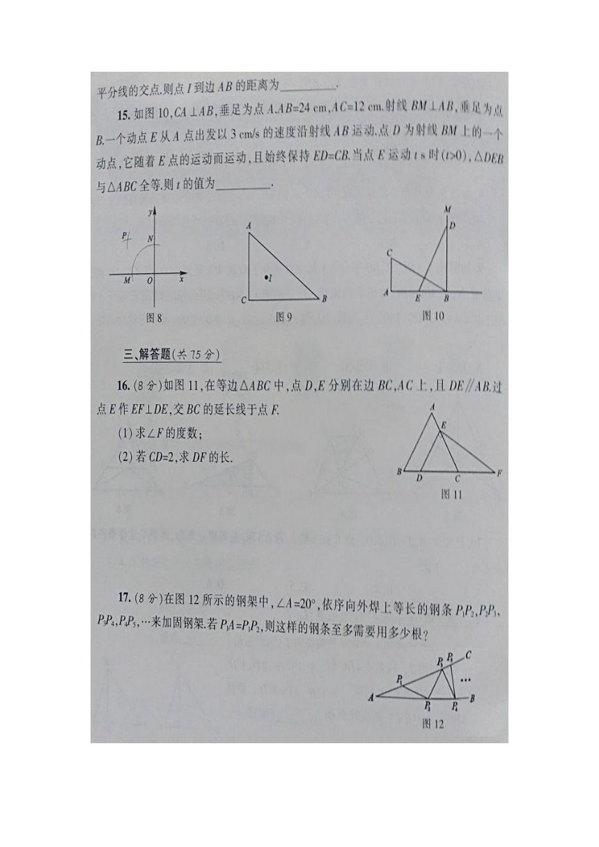 湖北省恩施土家族苗族自治州利川市沙溪乡民族初级中学2021-2022学年八年级上学期数学11月测试题（图片版 含答案）