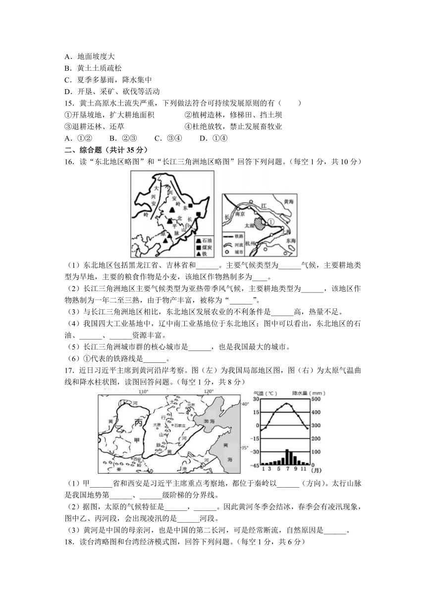 2022年辽宁省本溪市本溪县初中八年级结业考试地理试题（Word版，含答案）