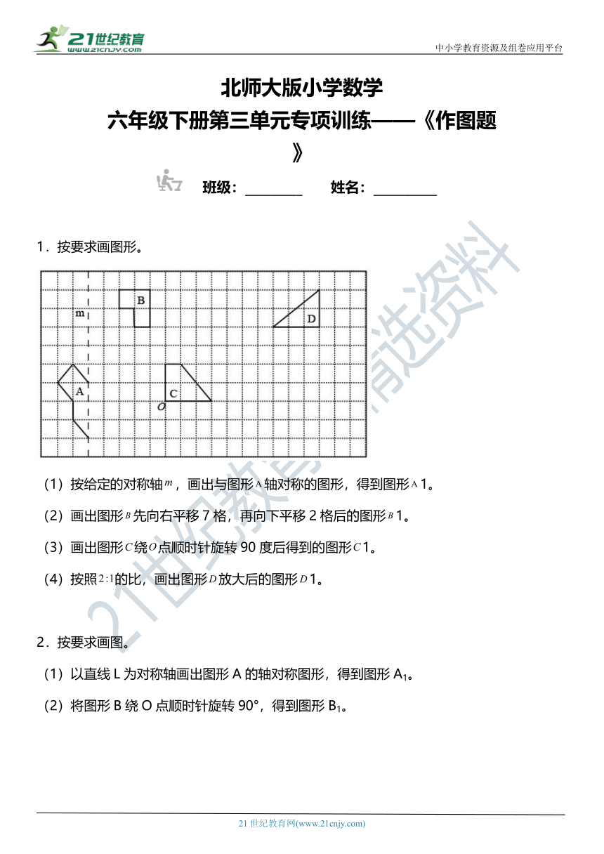 北师大版小学数学六年级下册第三单元专项训练—《作图题》（含答案）