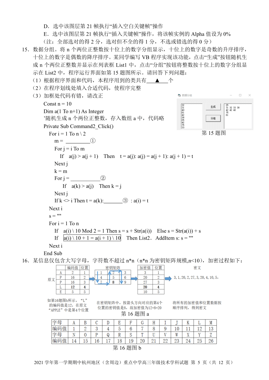 浙江省杭州地区（含周边）重点中学2022届高三上学期期中考试技术试题（PDF版含答案）