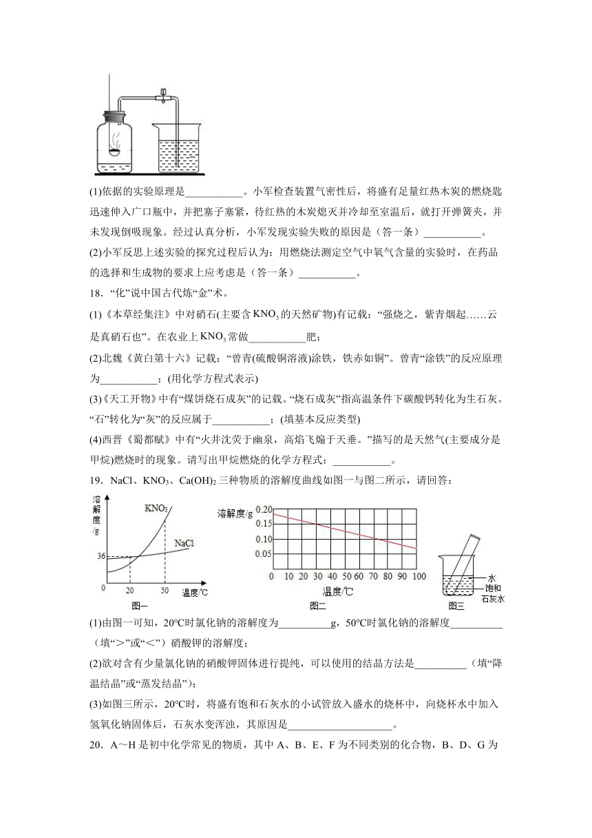 2023年河北省邯郸市成安县中考第一次模拟测试化学试题卷（含解析）