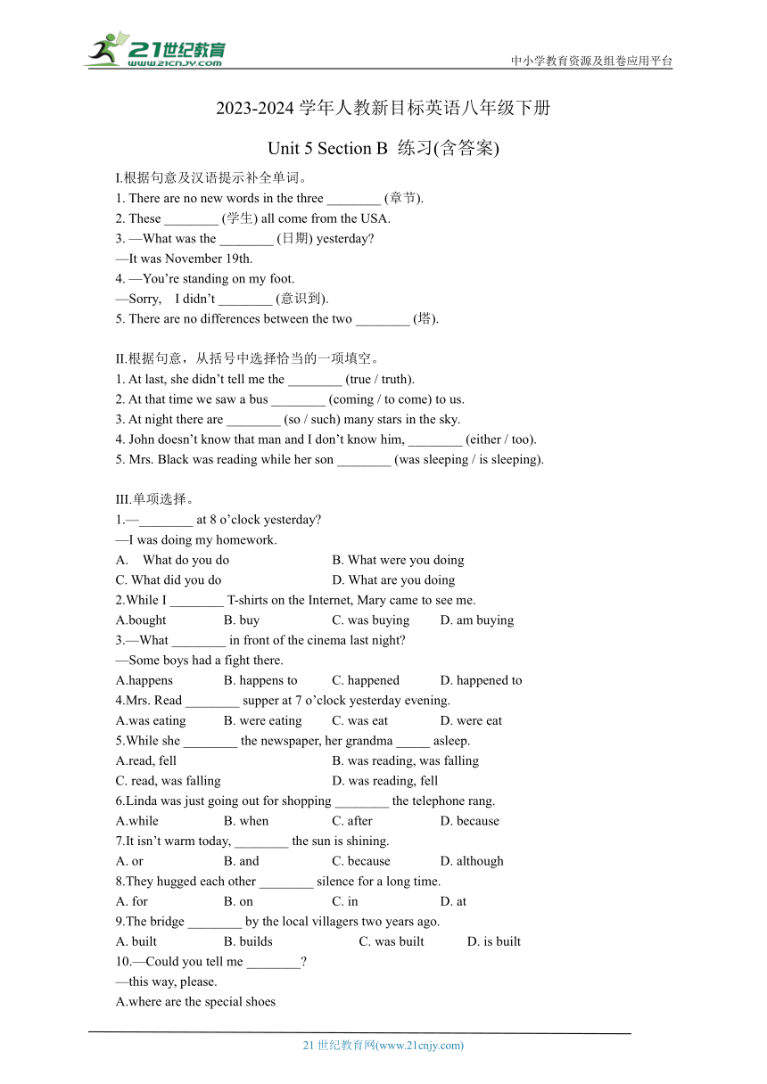 2023-2024学年人教新目标英语八年级下册Unit 5 Section B 练习(含答案)