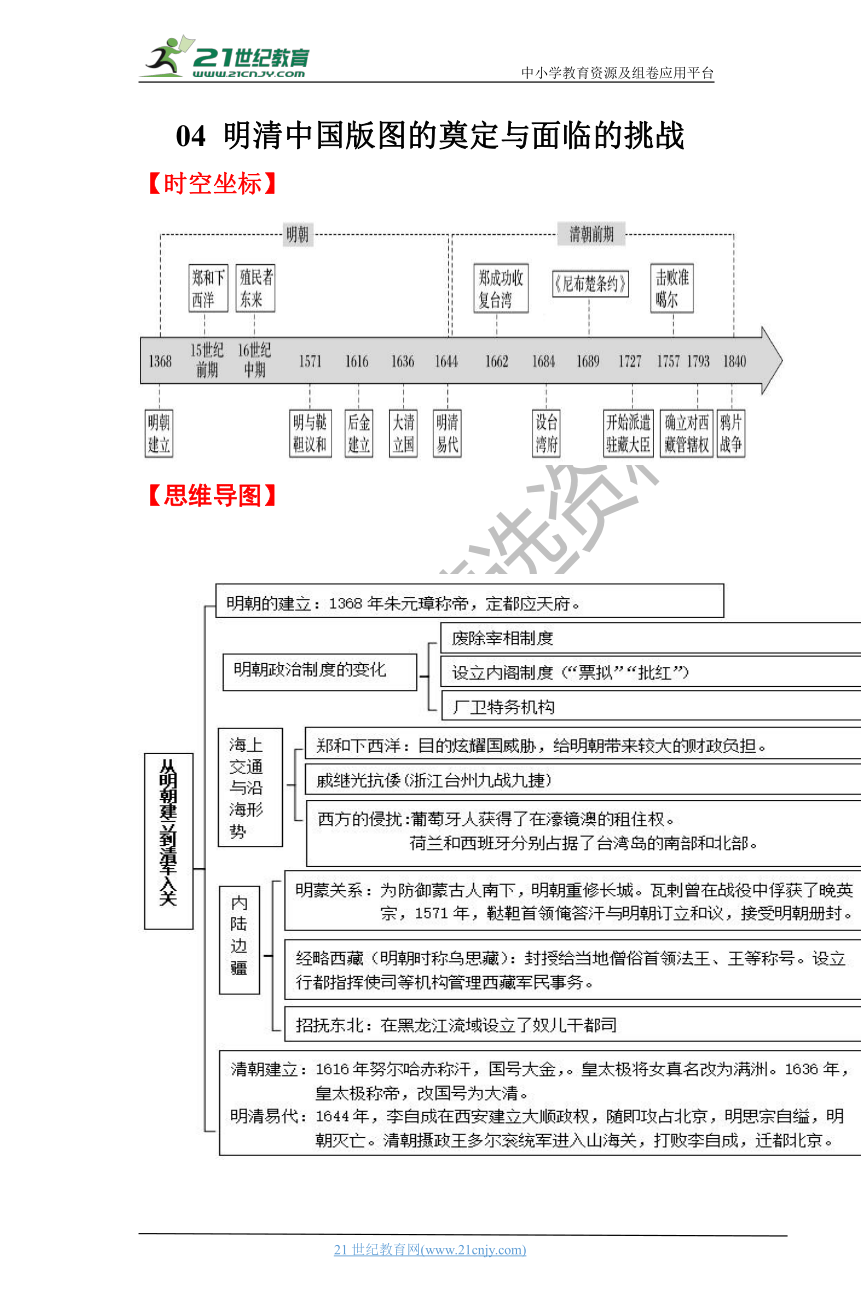 04 明清中国版图的奠定与面临的挑战 学案（时空坐标+思维导图+知识梳理+通关检测）