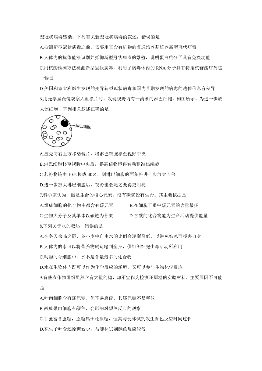 河南省安阳市 2021-2022学年高一上学期第一次联考（10月） 生物试卷（Word版含答案）