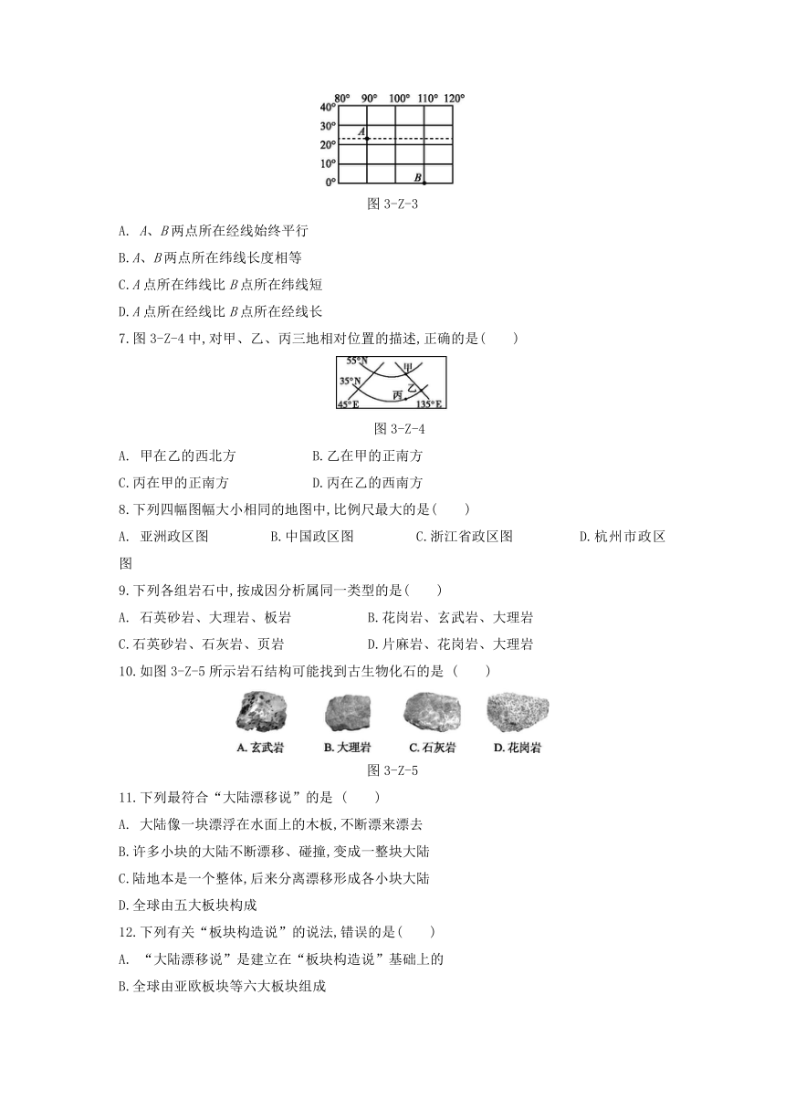 第三章 人类的家园——地球 自我综合评价---2021—2022学年浙教版七上科学（含答案）