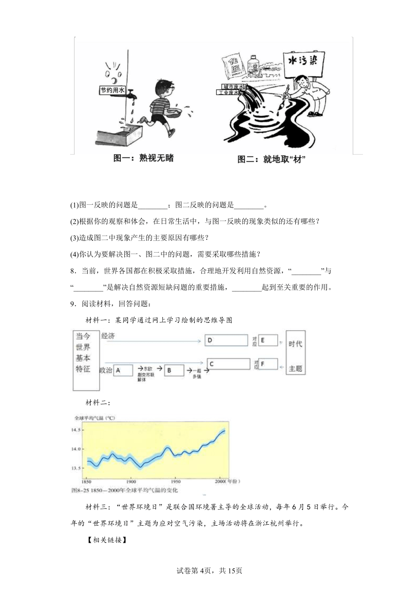 6.2日益严峻的资源问题 非选择题专项训练（含答案）--2022-2023学年浙江省人教版人文地理七年级下册