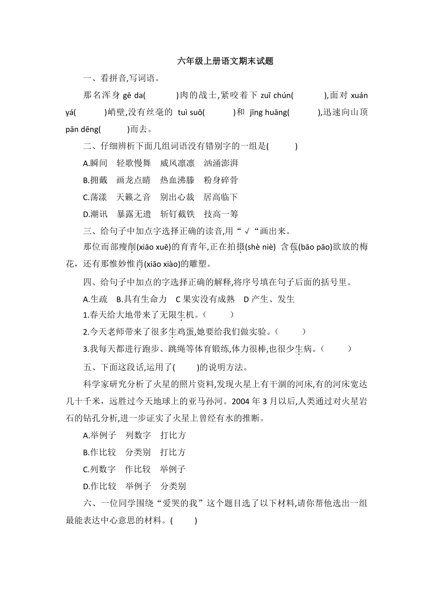 统编版六年级上册语文试题—期末试题（含答案）