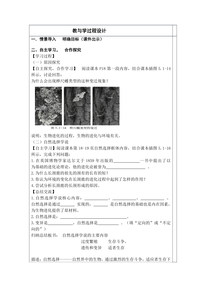 1.4 生物进化的原因导学案2022--2023学年济南版生物八年级下册（表格式 无答案）