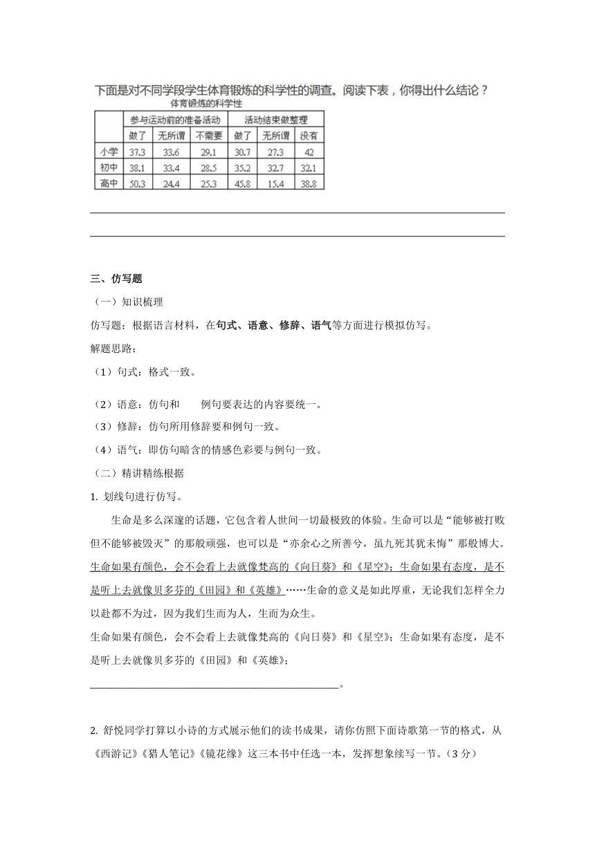 2020-2021学年七年级语文上册期末复习：语言综合运用常考题型梳理讲义（含答案）