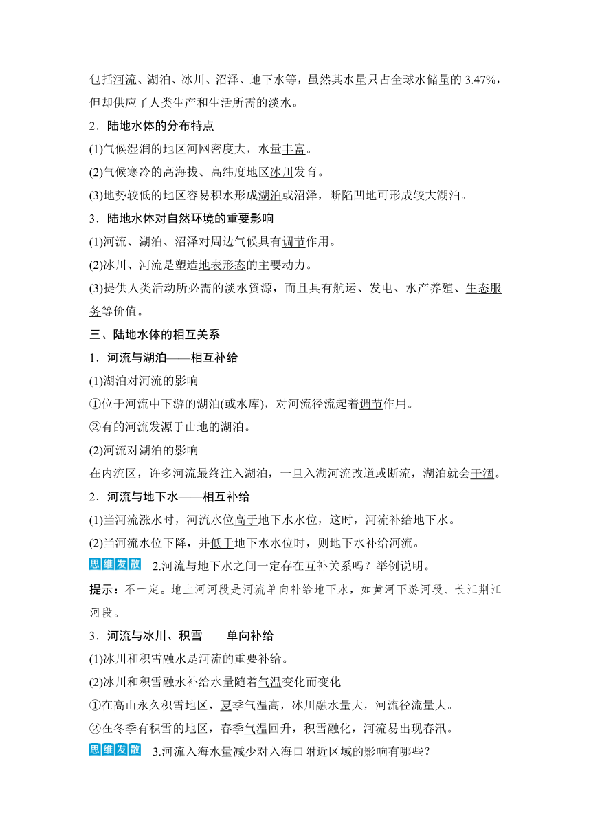 2023届高三地理一轮复习学案 第11讲　水循环、陆地水体及其相互关系