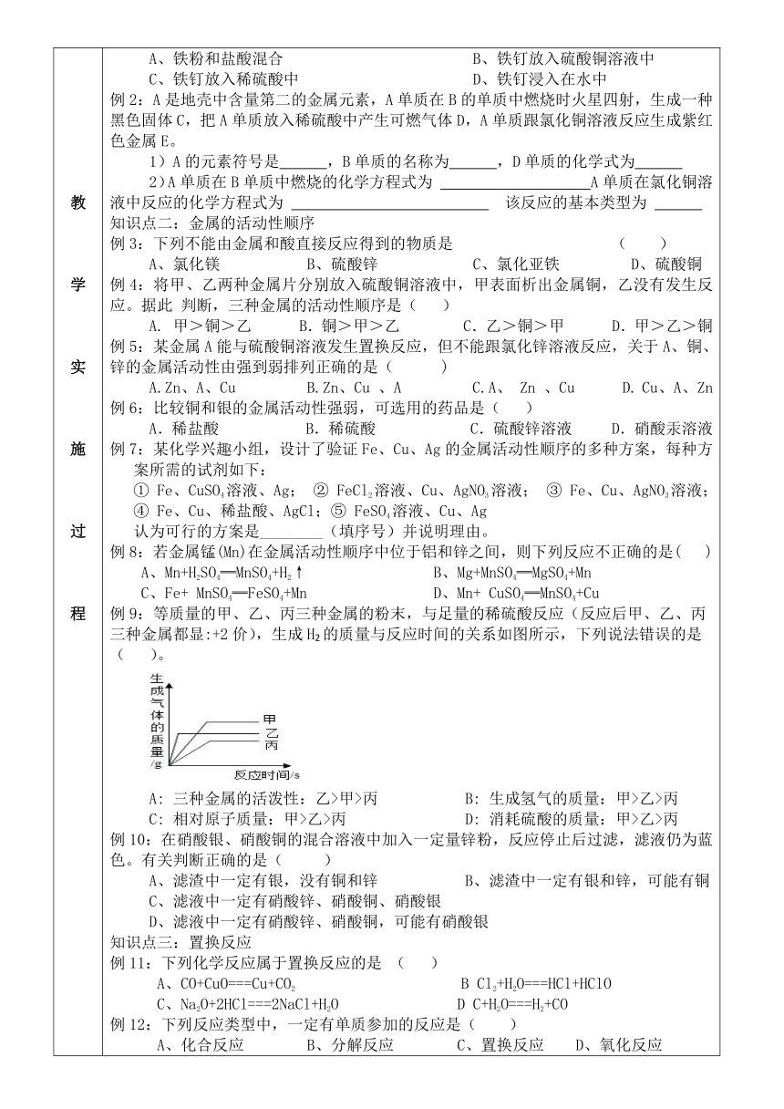 6.2 金属的化学性质 学案（无答案）