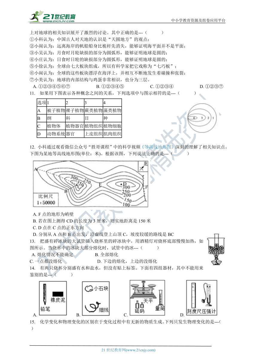 浙教版七上科学期末测试卷8 含解析（适用舟山、丽水、温州）