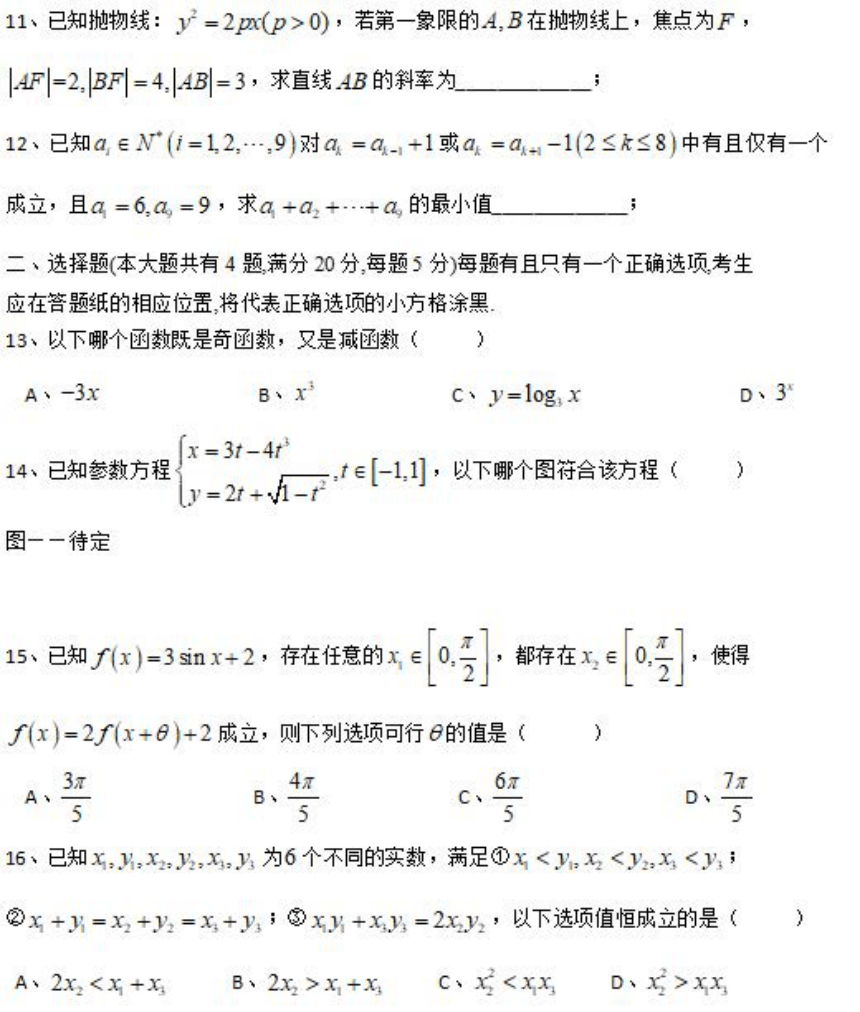 2021年上海卷高考数学真题试卷（图片版，含手写答案）