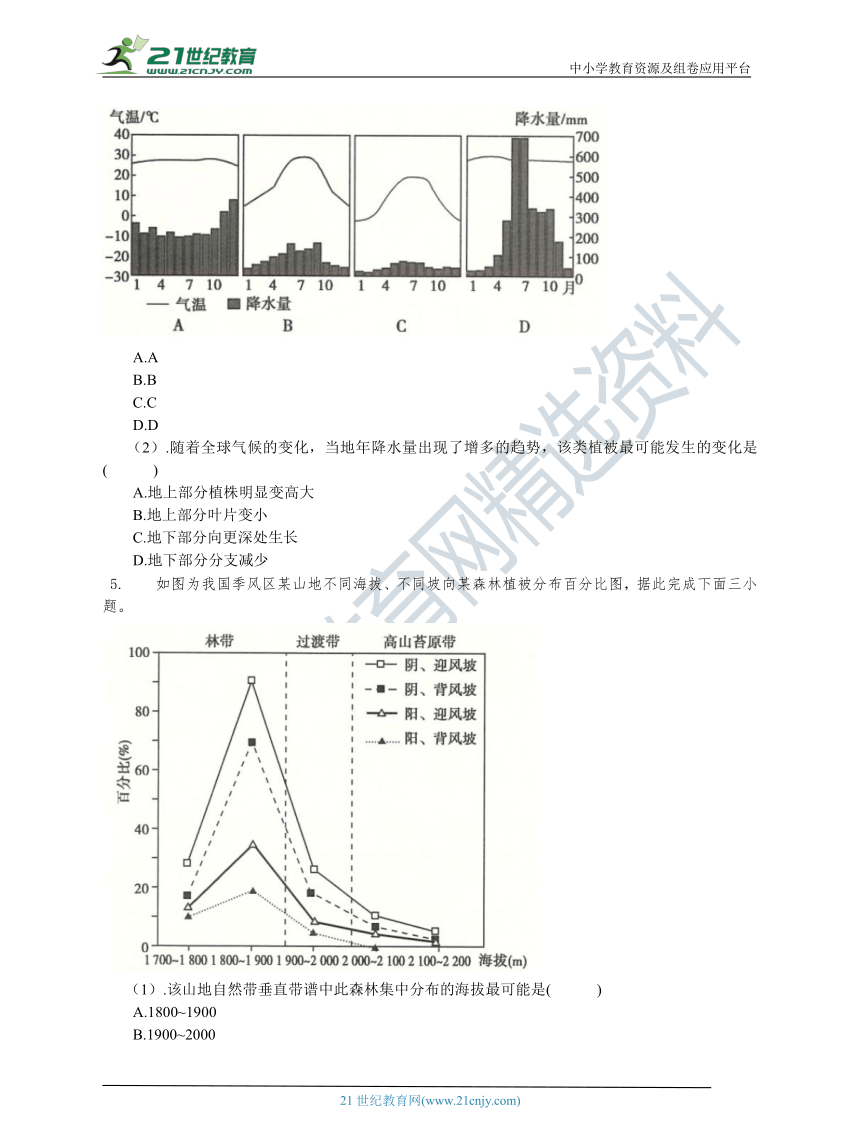 人教版高中地理必修一 专题四 植被与环境 练习（含答案解析）