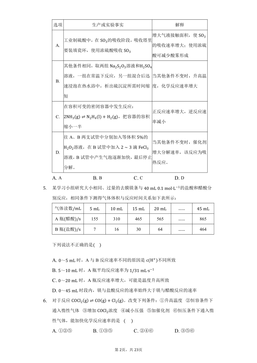 高中化学苏教版必修2专题2第一单元化学反应速率与化学限度练习题 含解析