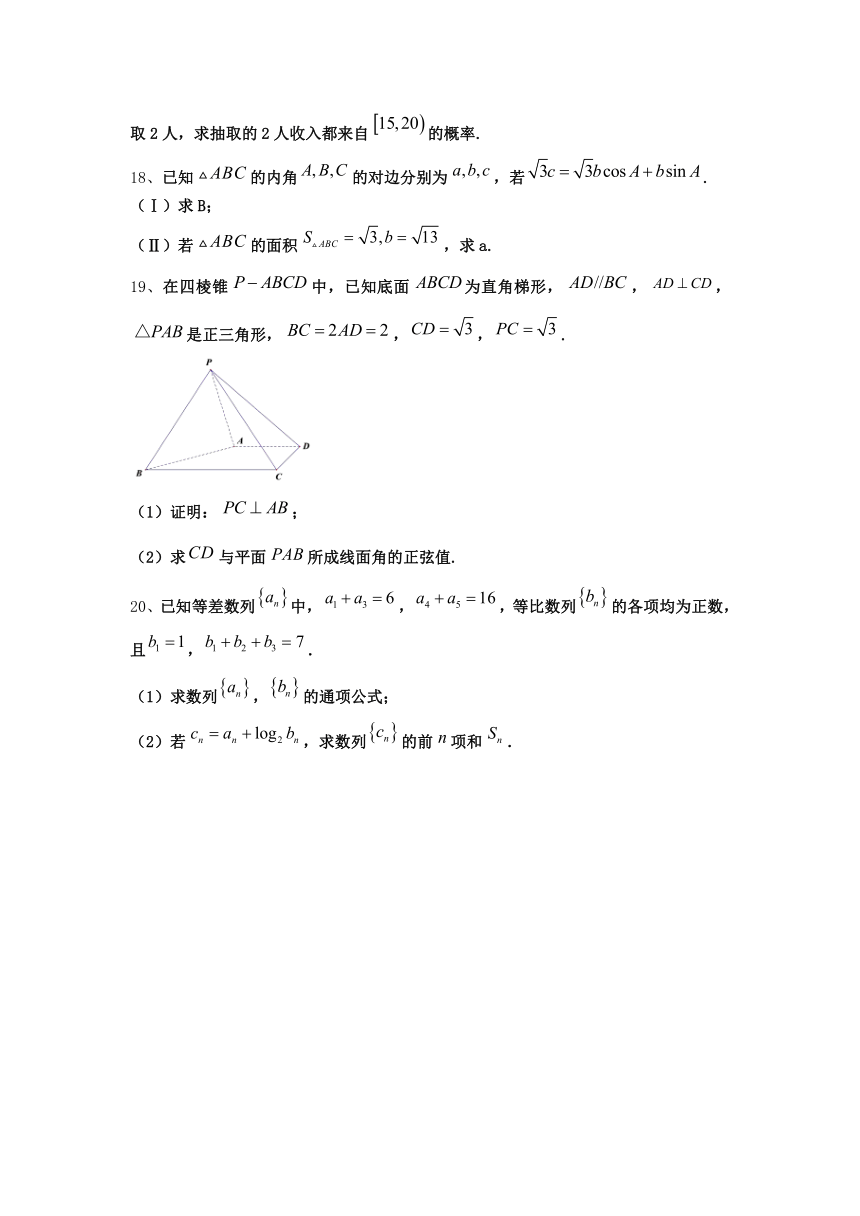 吉林省长春市151中学2021届高三学业模拟考试数学试题（一） Word版含答案