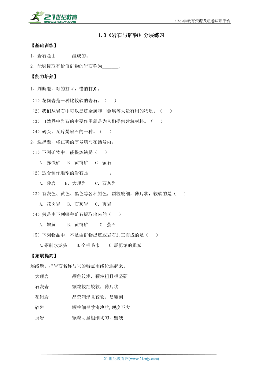 【新课标】1.3《岩石与矿物》分层练习（含答案）