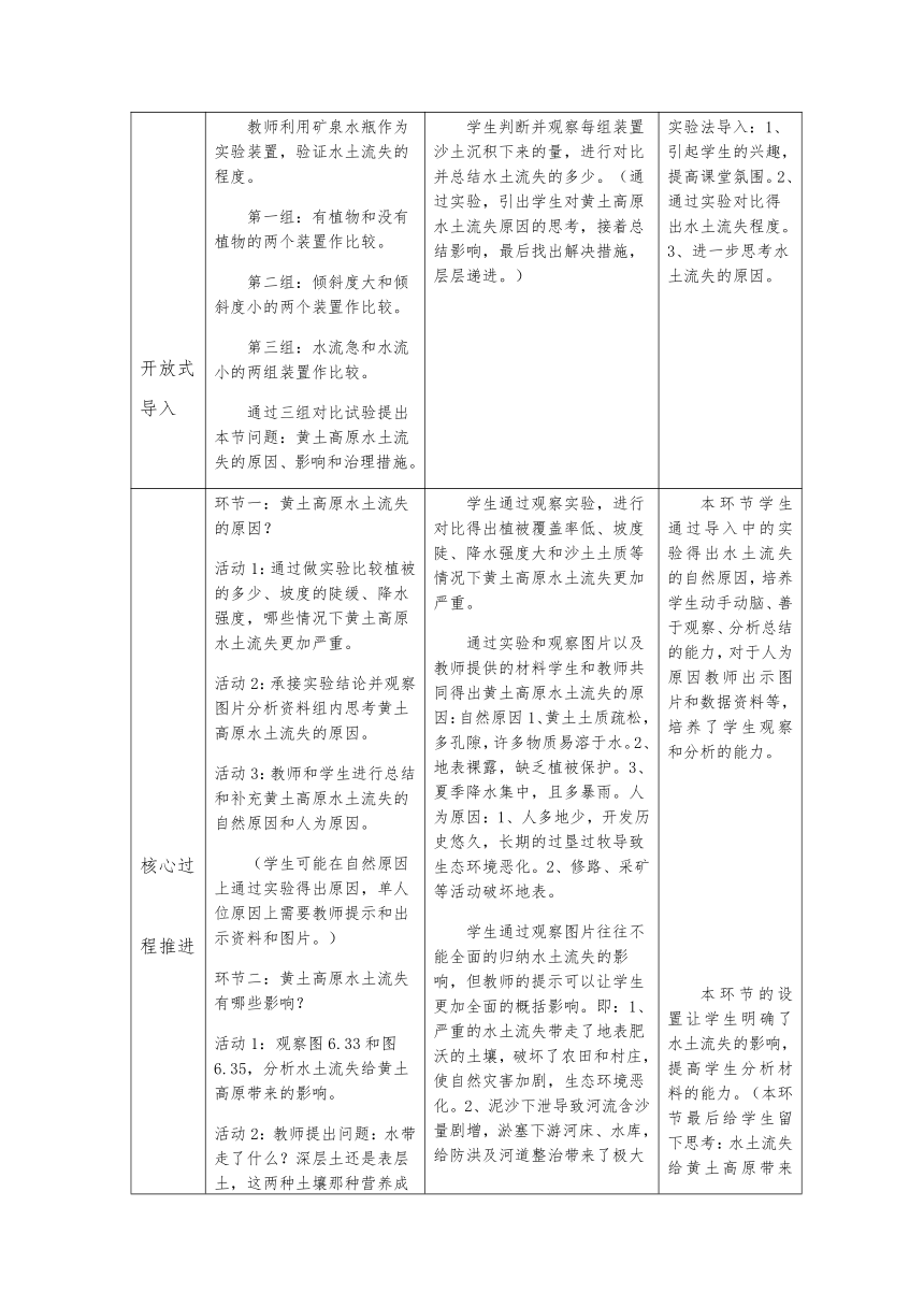 鲁教版（五四制）地理七年级下册 6.3世界最大的黄土堆积区——黄土高原 第二课时教案（表格式）