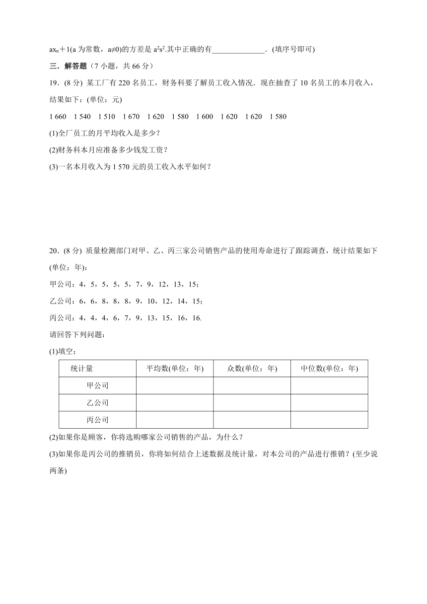 第二十章数据的分析 同步单元训练卷- 2020-2021学年人教版八年级数学下册（Word版含答案）