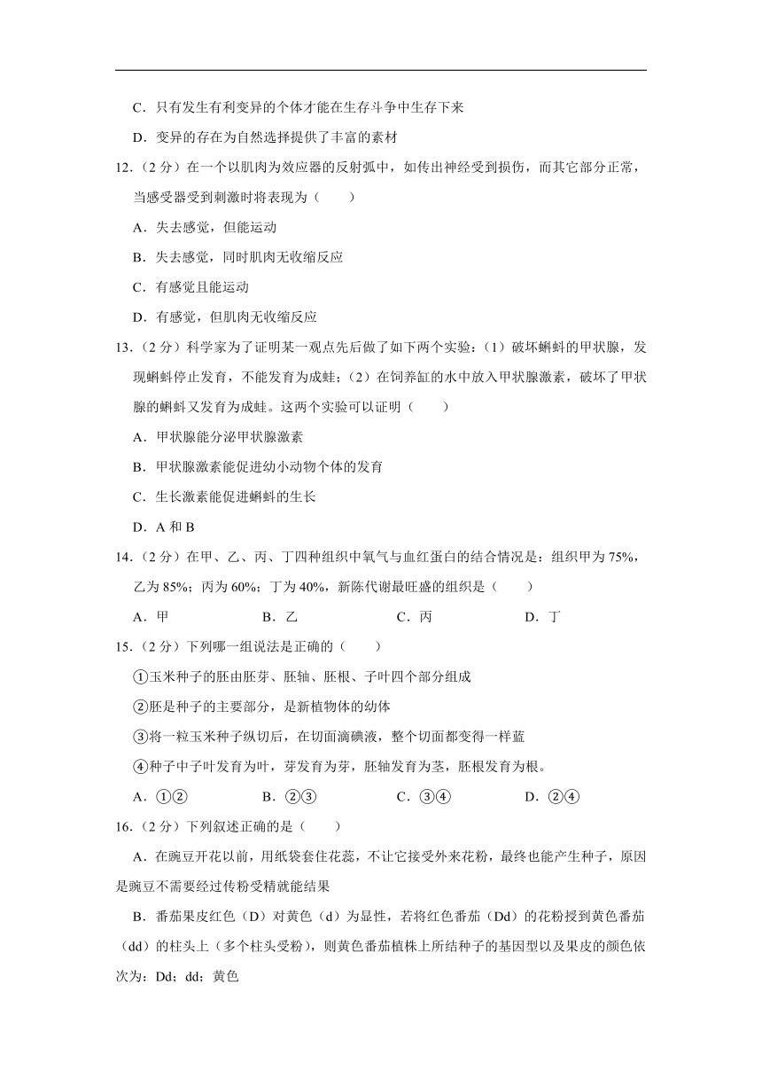 2022初中生物学业水平狂练测试卷（二）（word版含解析）