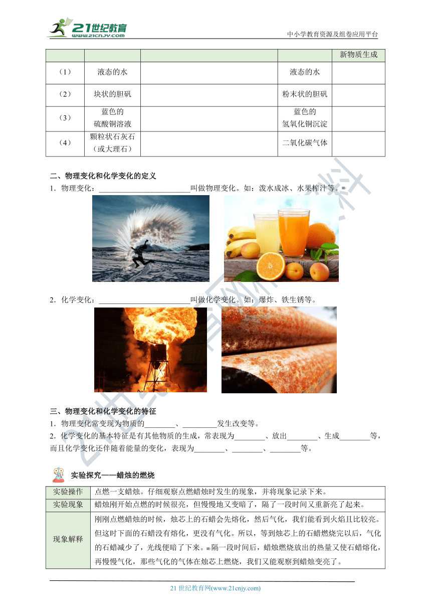 【人教版】九年级化学暑假自学专题一：物质的变化和性质（学生版+教师版）