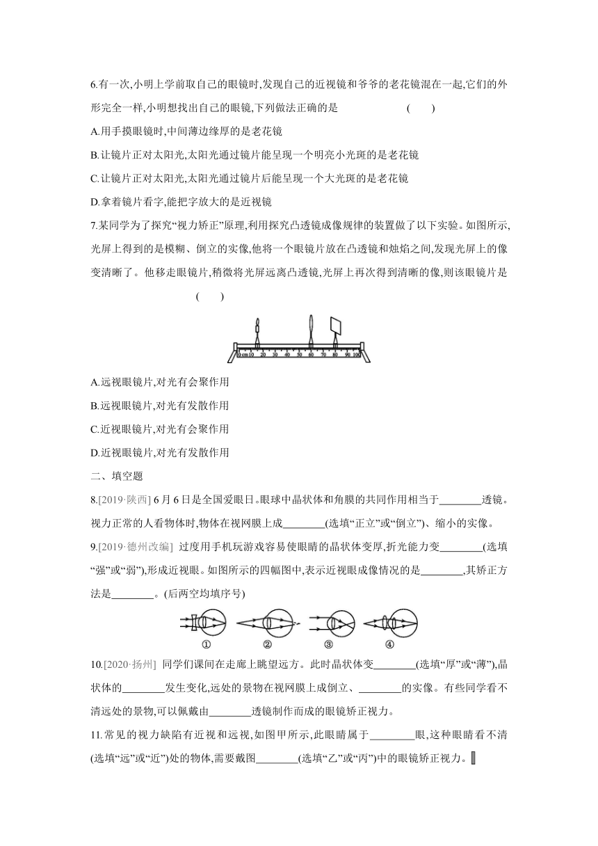 沪科版物理八年级上册课课练：4.6  神奇的眼睛　第1课时　眼睛与视力矫正（含答案）