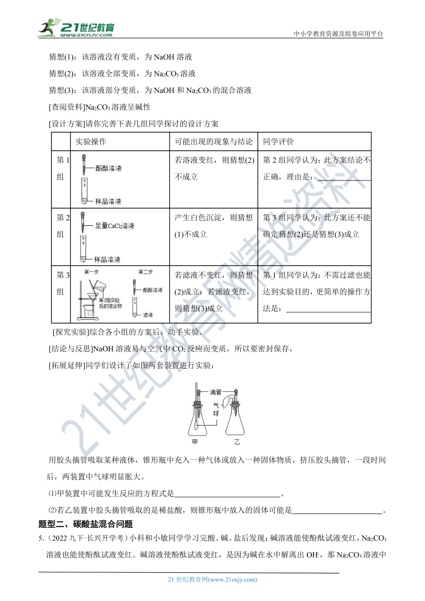 【备考科学中考2022】冲刺满分压轴培优 04 碳酸盐制备与性质探究（含答案）