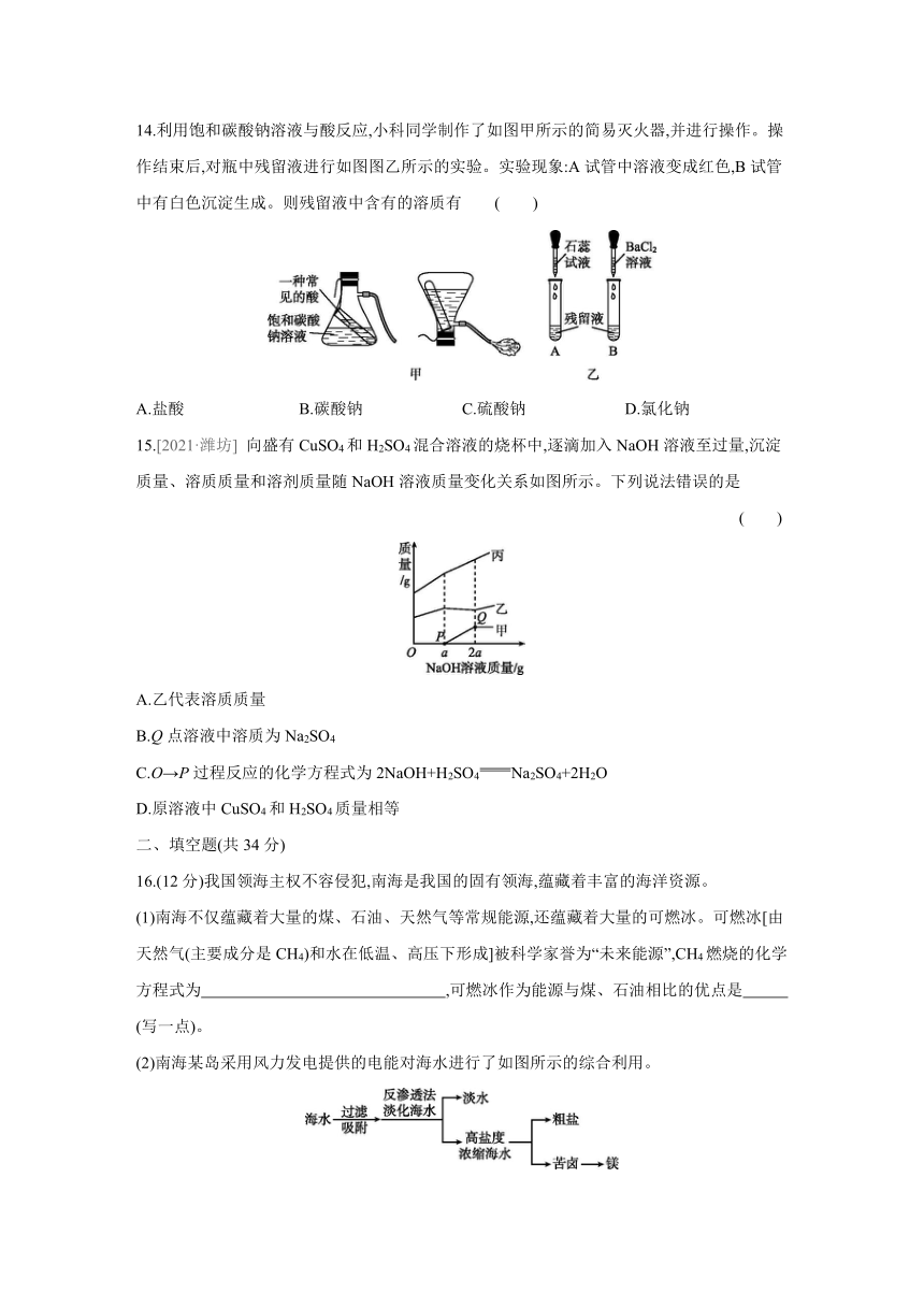 鲁教版化学九年级下册课课练：第8单元　海水中的化学  自我综合评价（word版有答案）