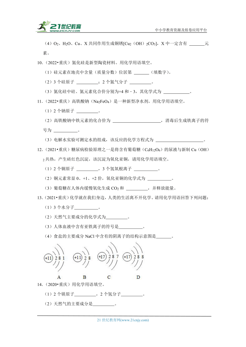 07分子的定义与特性、化学符号-重庆市近五年（2019-2023）中考化学真题高频考点汇编(含解析)