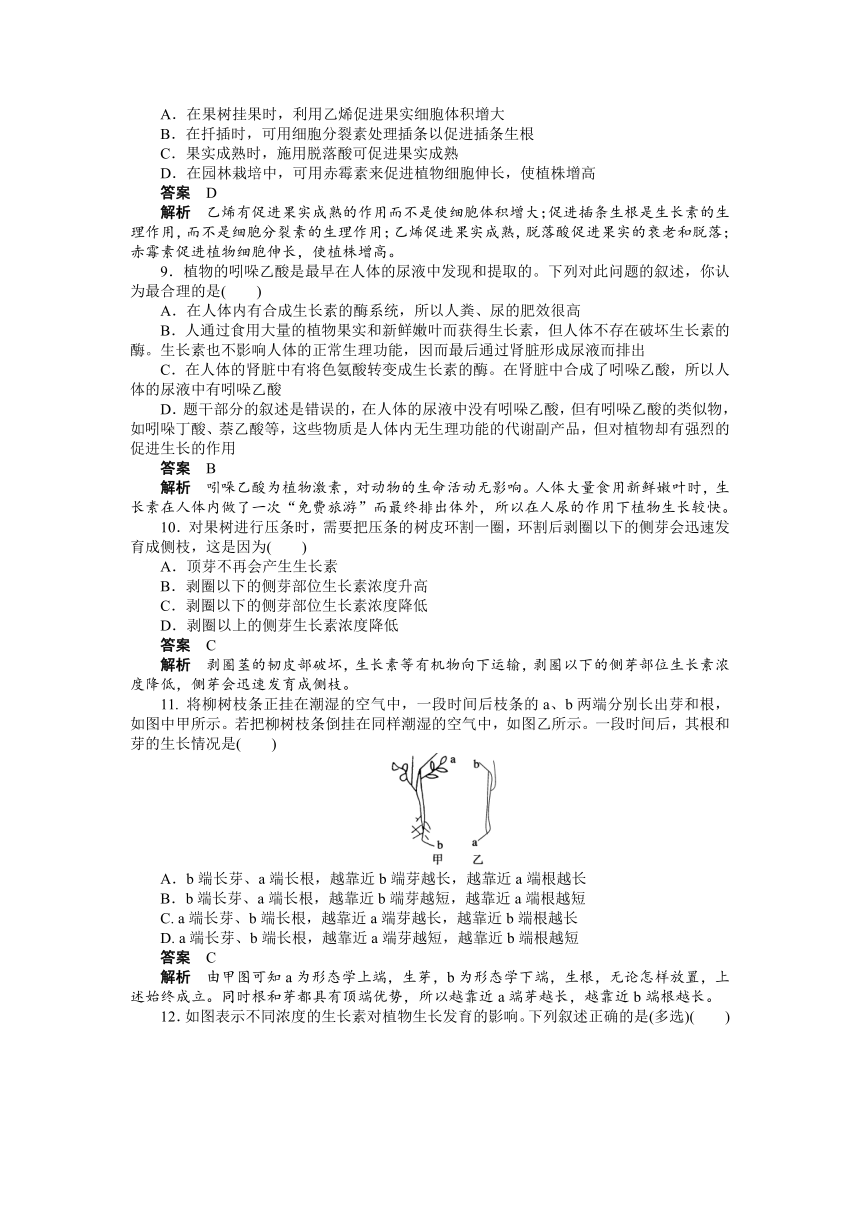 人教版高中生物必修3第3章  章末检测（解析版）