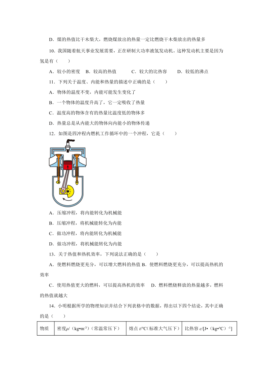 第十三内能、第十四章内能的利用综合测试卷2021—2022学年人教版九年级物理全一册（有答案）