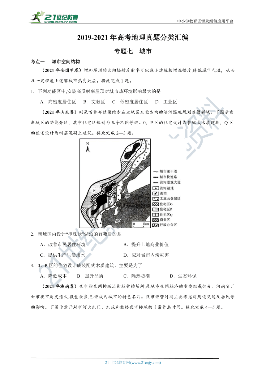 2019-2021年高考地理真题分类汇编专题七城市（WPS打开，含解析）